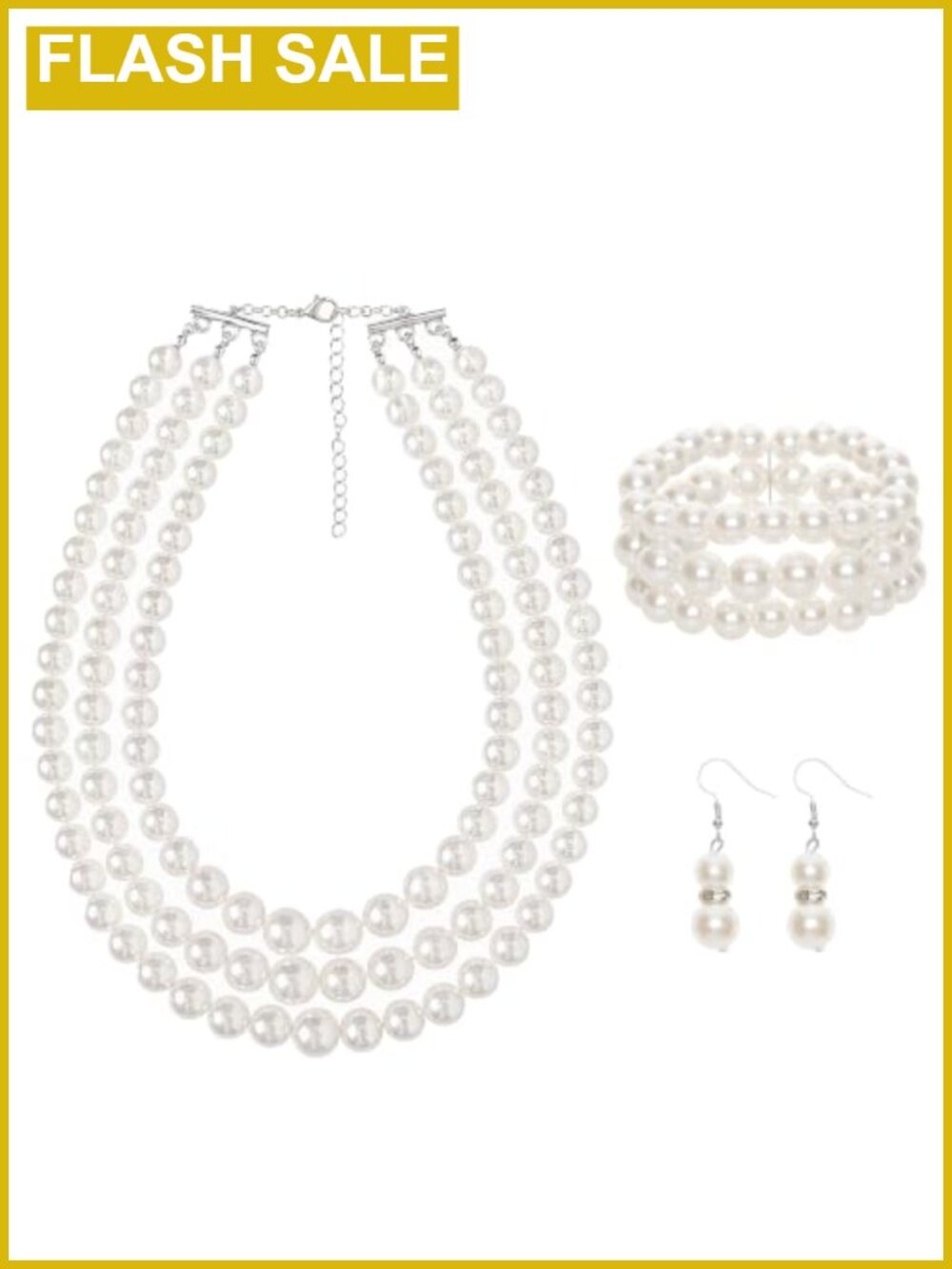 Faux Pearl Jewelry Set Necklace Earrings Bracelet Wedding